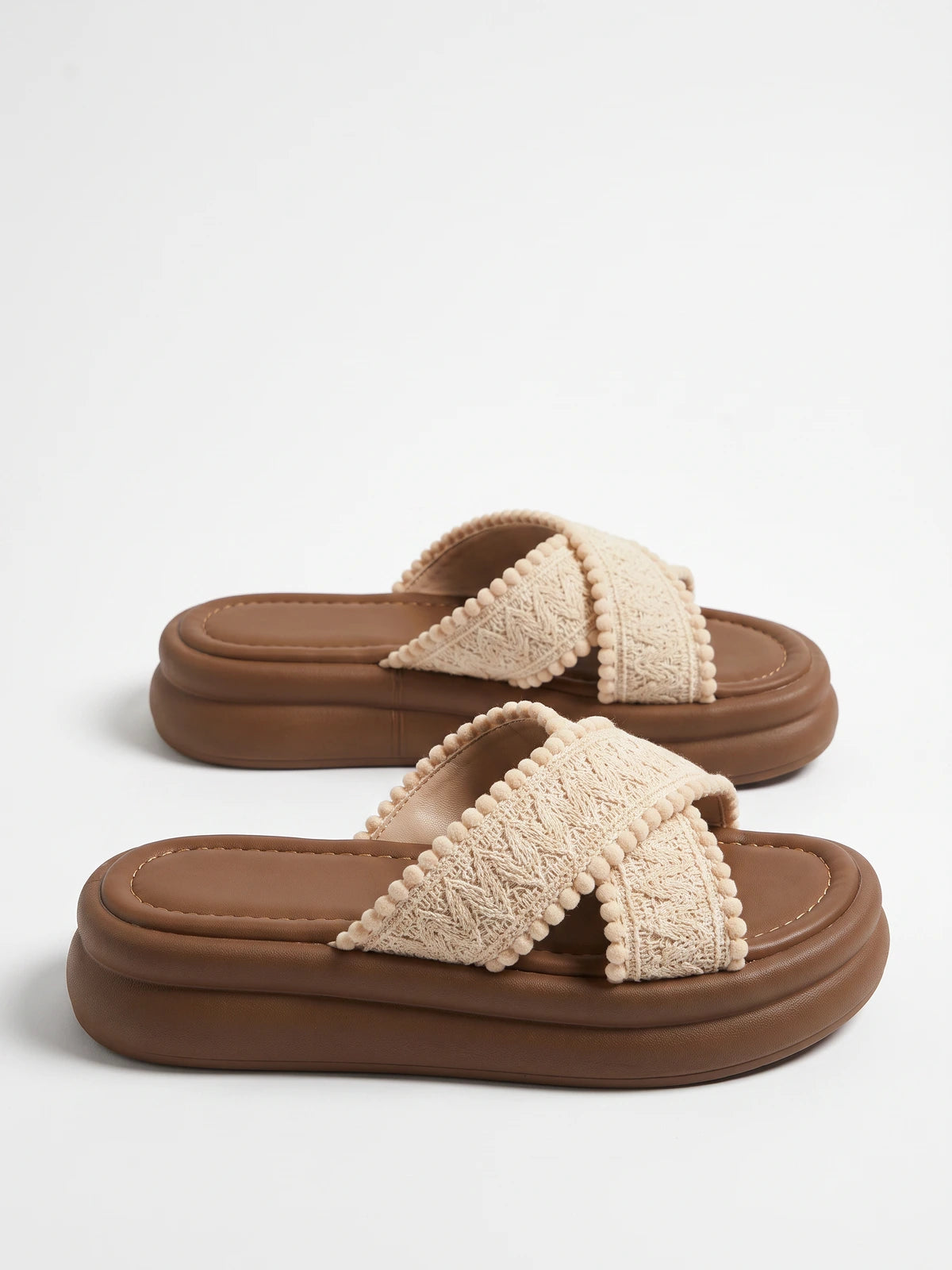 Madelina Knitted Pom-Pom Platform Slides