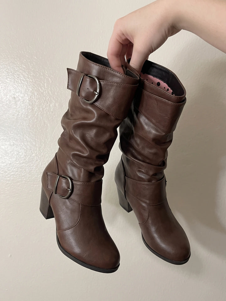 Mirelline Slouchy Buckle Knee-High Boots