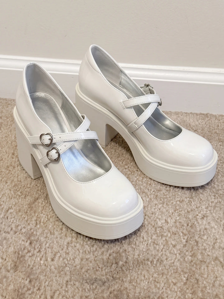 Mignettelle Heart Buckle Platform Mary Janes