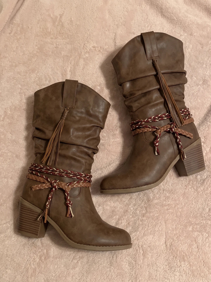 Solange Braided Tassel Mid-Calf Boots