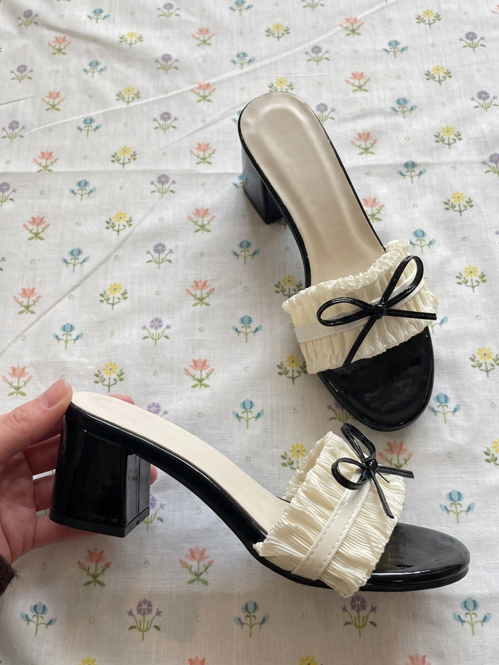 Elodie Pleated Bow Mule Heels
