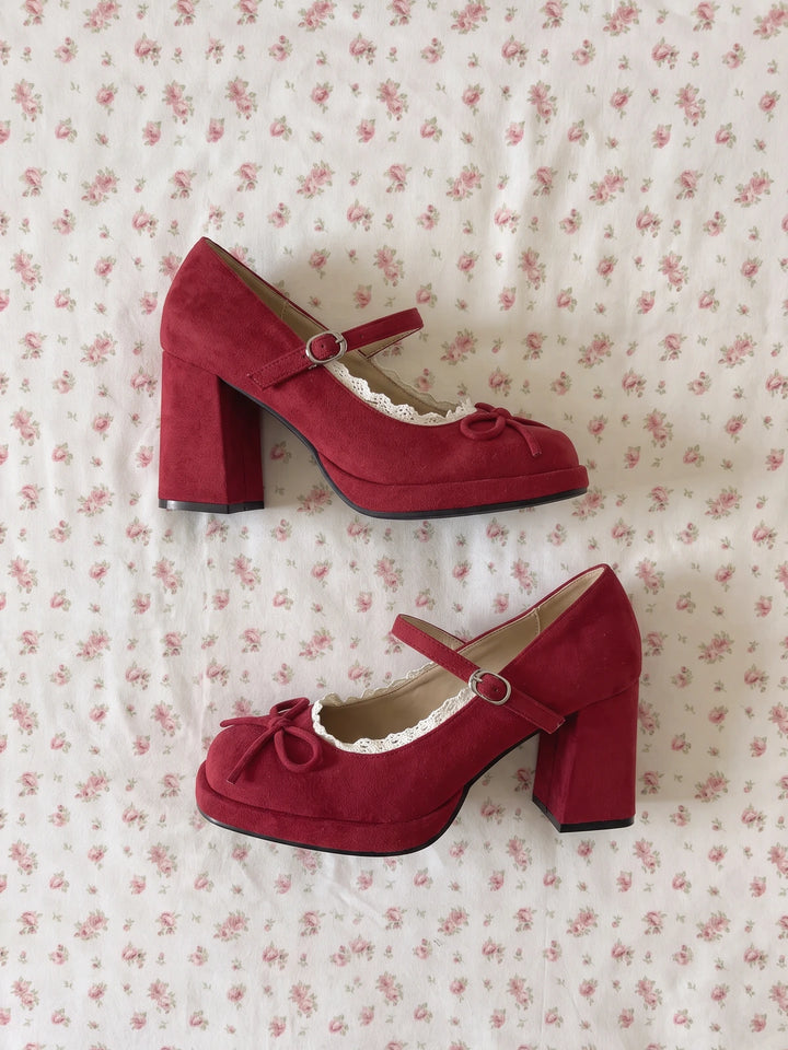Mireillette Lace Bow Mary Jane Heels