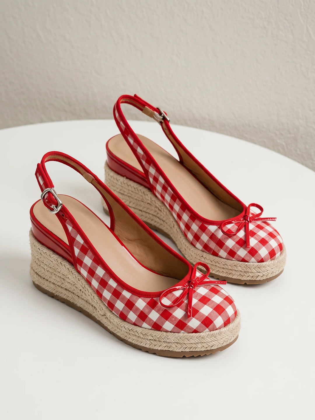 Elodie Gingham Bow Wedges