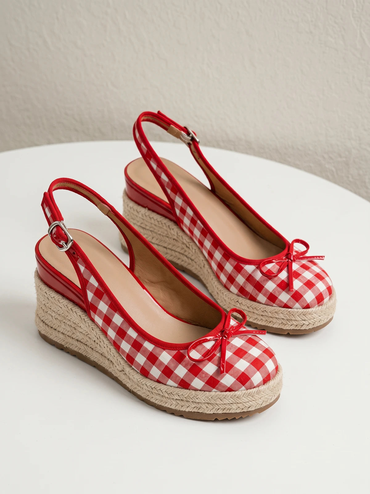 Elodie Gingham Bow Wedges