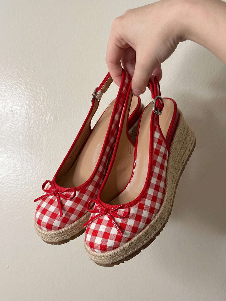 Elodie Gingham Bow Wedges