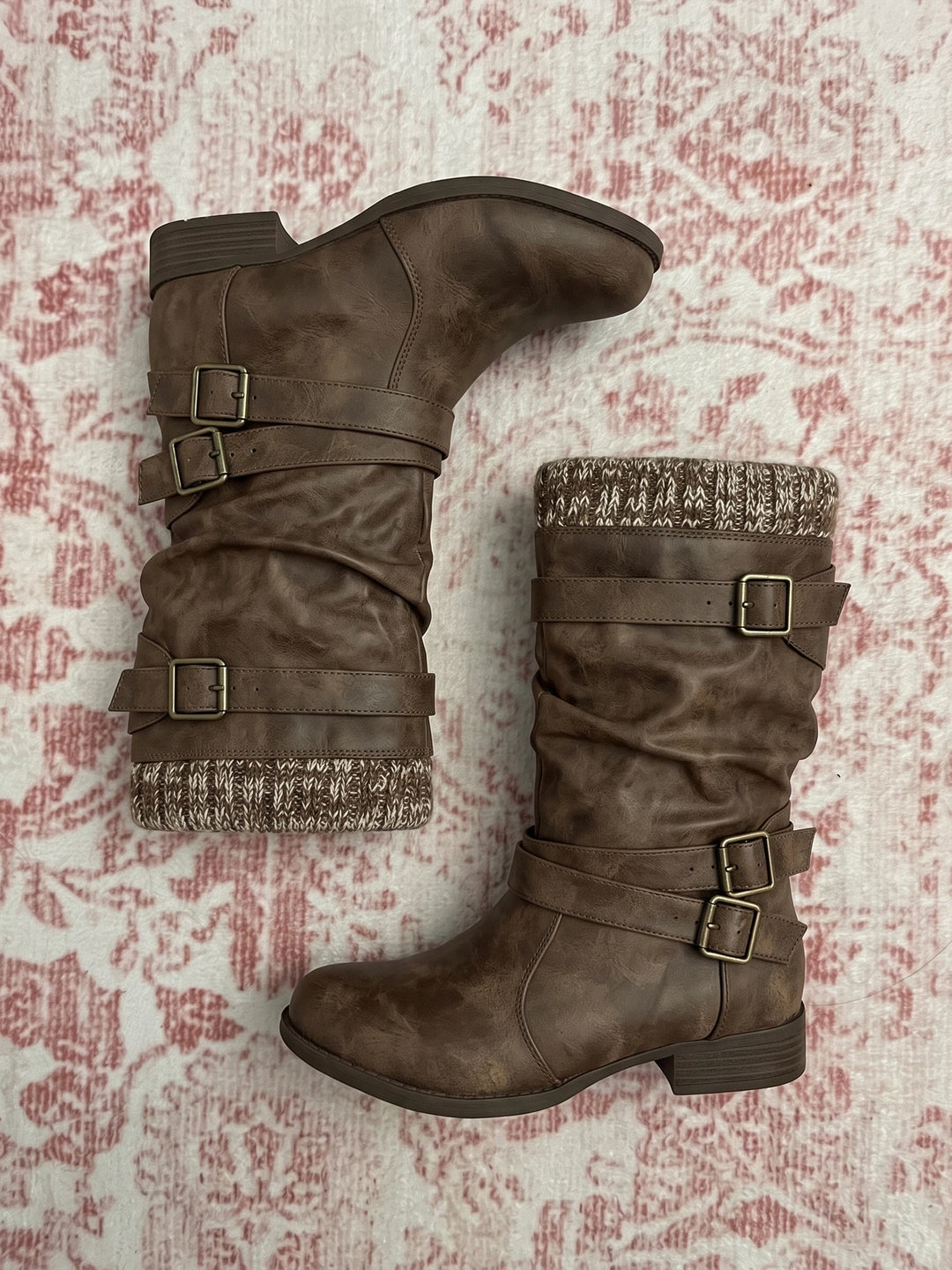 Soleil Distressed Buckle Mid-Calf Boots
