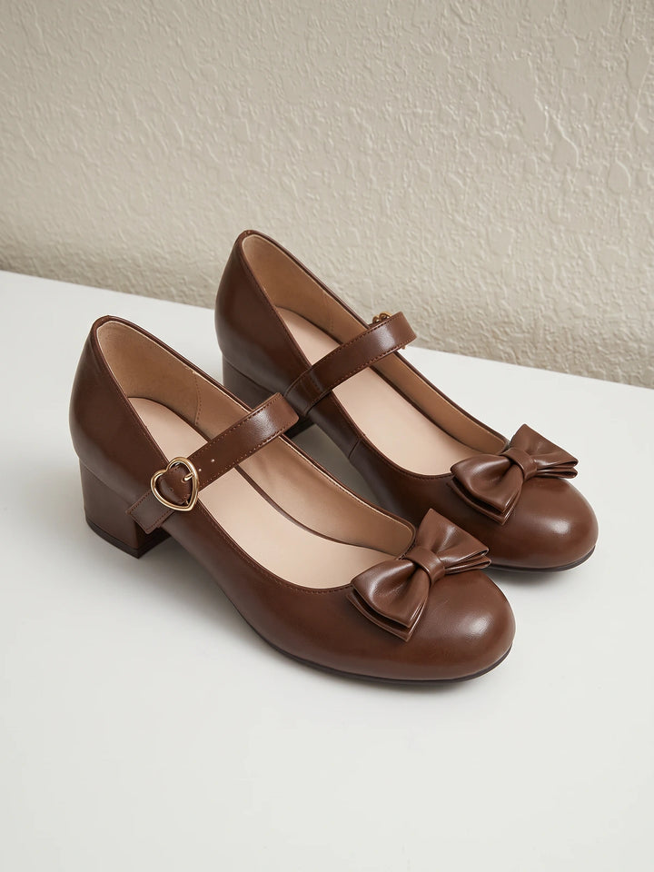 Zibeline Bow Heart-Buckle Mary Jane Heels