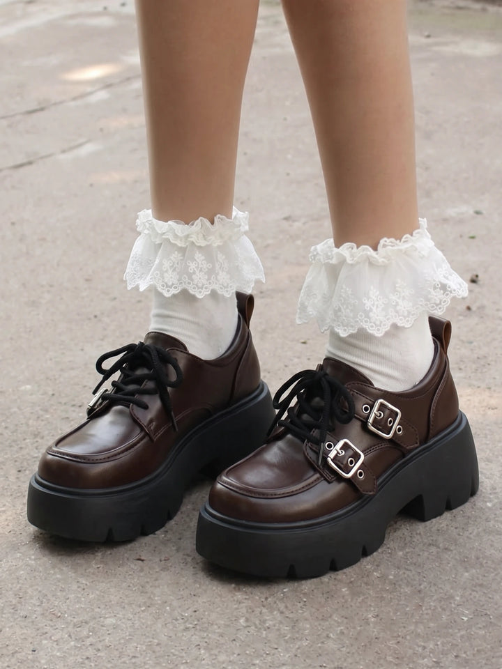 Mirellin Glossy Buckle Platform Loafers