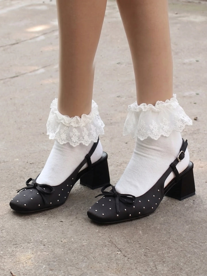 Faustine Studded Satin Slingback Heels