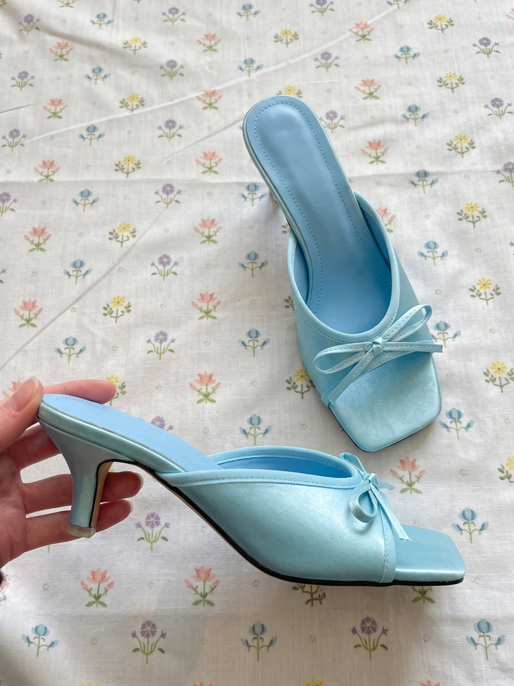 Celie Satin Bow Mule Heels
