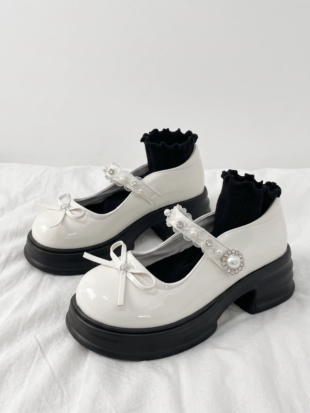 Ottaviolette Pearl Bow Platform Mary Janes