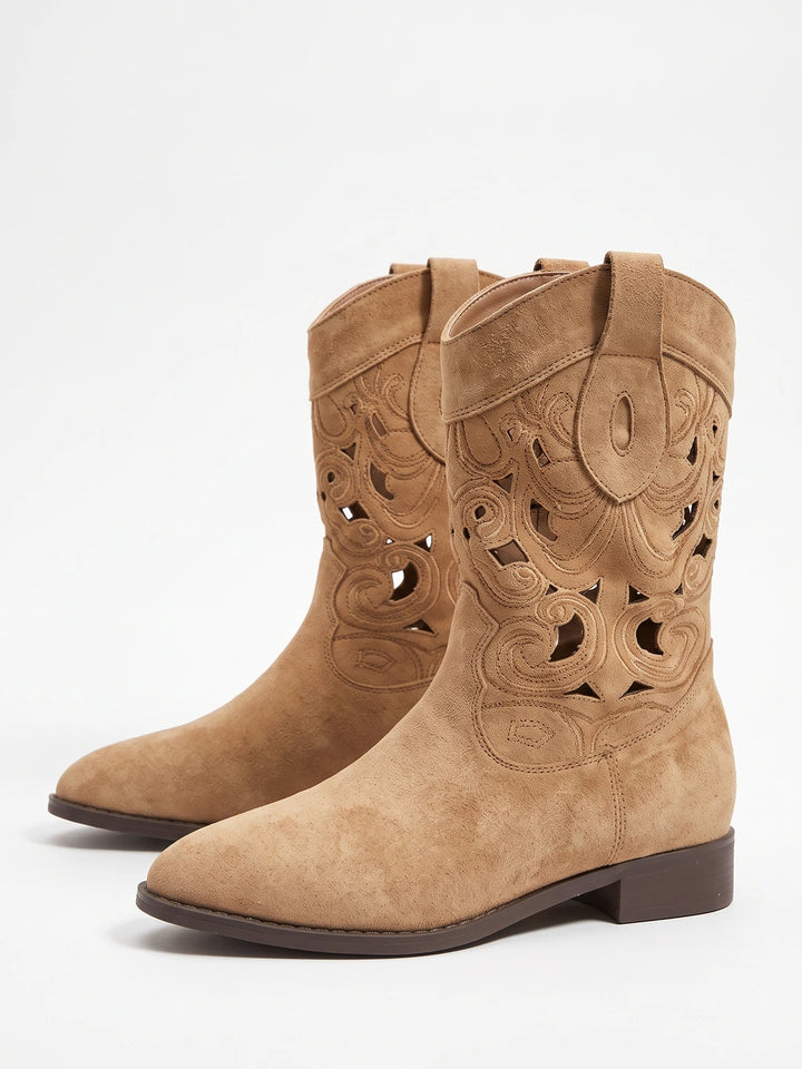 Zelie Laser-Cut Suede Western Boots