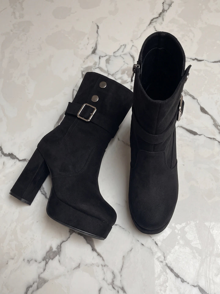 Victoria Buckled Suede Heeled Boots