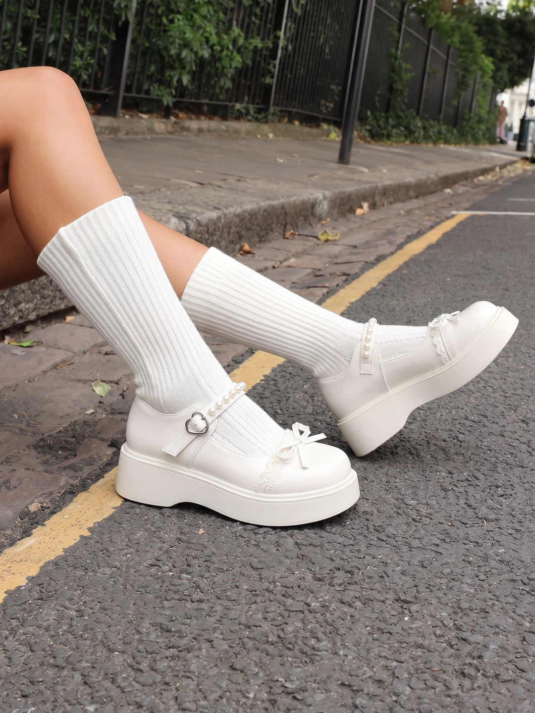 Celestielle Pearl Bow Platform Mary Janes