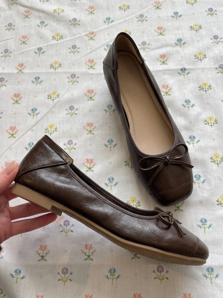 Lucile Dark Brown Bow Ballet Flats