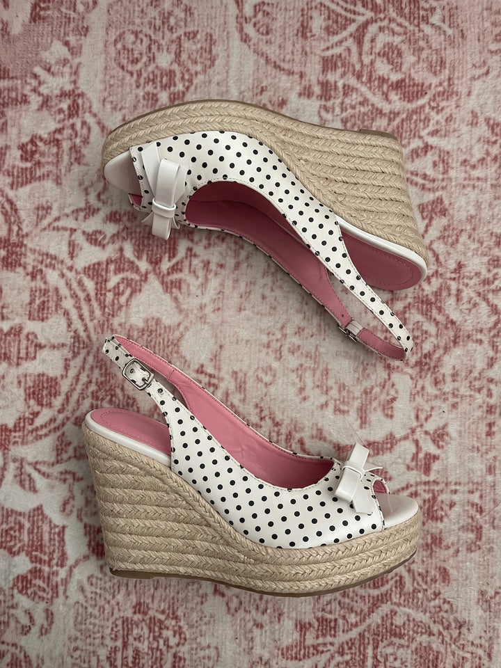 Elodie Polka Bow Wedge Sandals