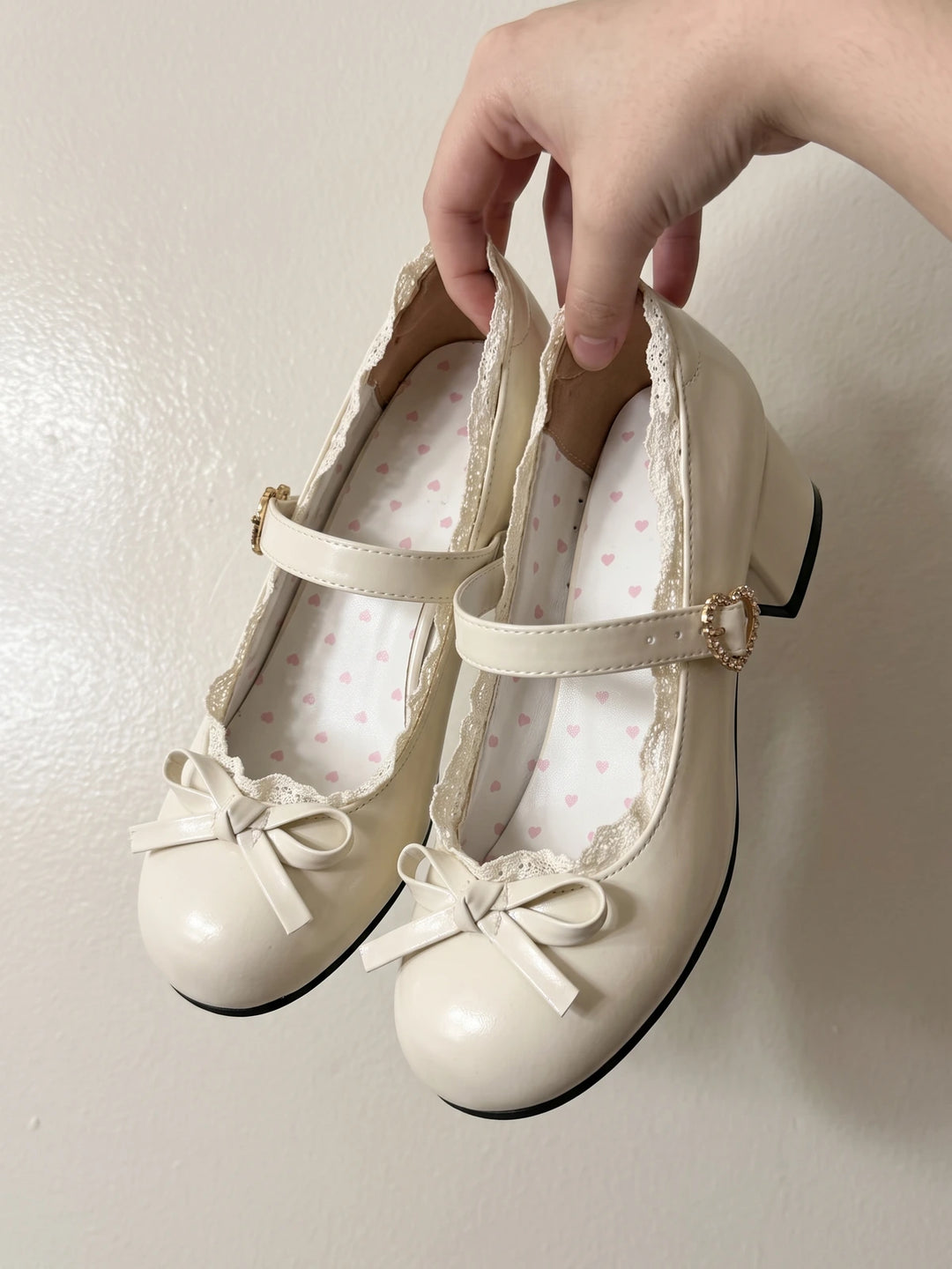 Zelie Lace Bow Heart Mary Jane Heels