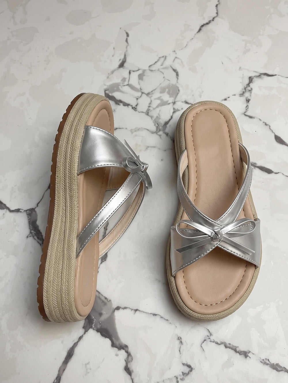Brigitte Metallic Bow Platform Sandals