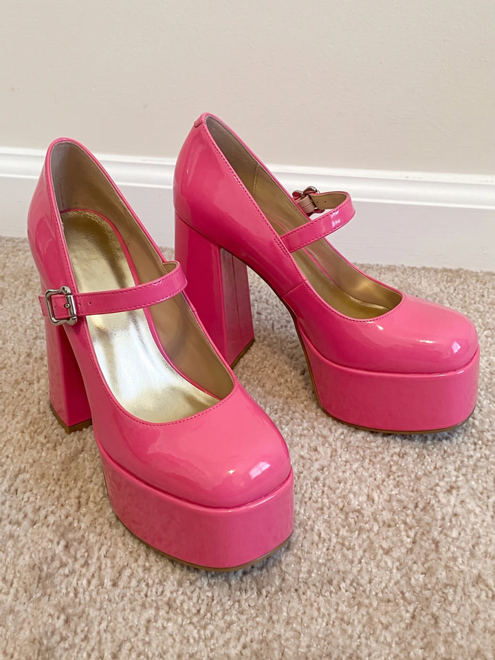 Zorina Hot Pink Patent Mary Jane Heels