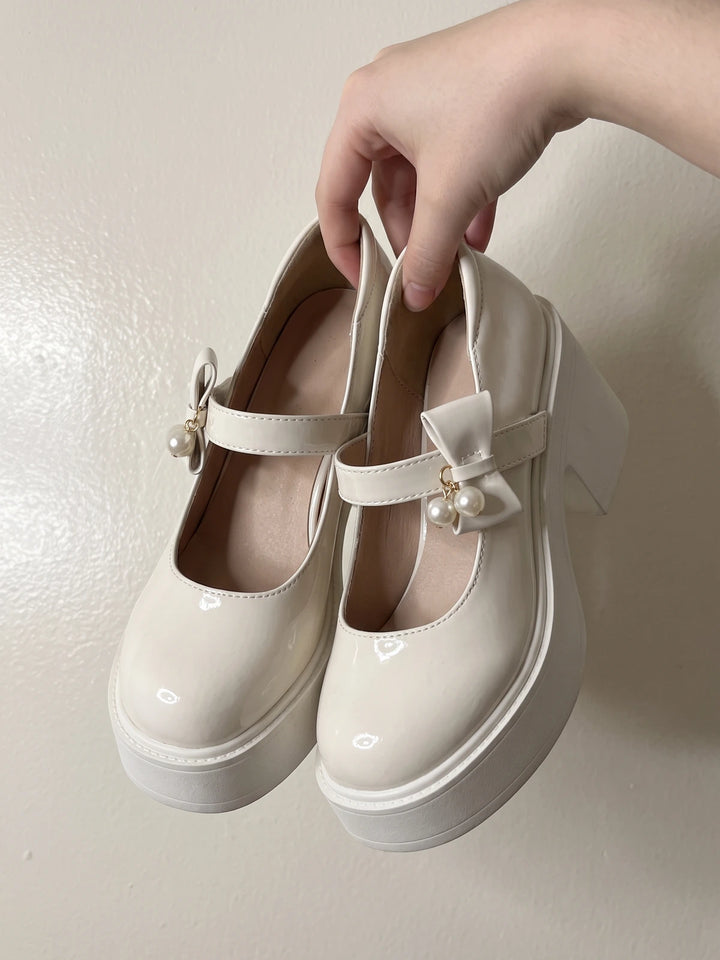 Mignettelle Pearl Bow Platform Mary Janes