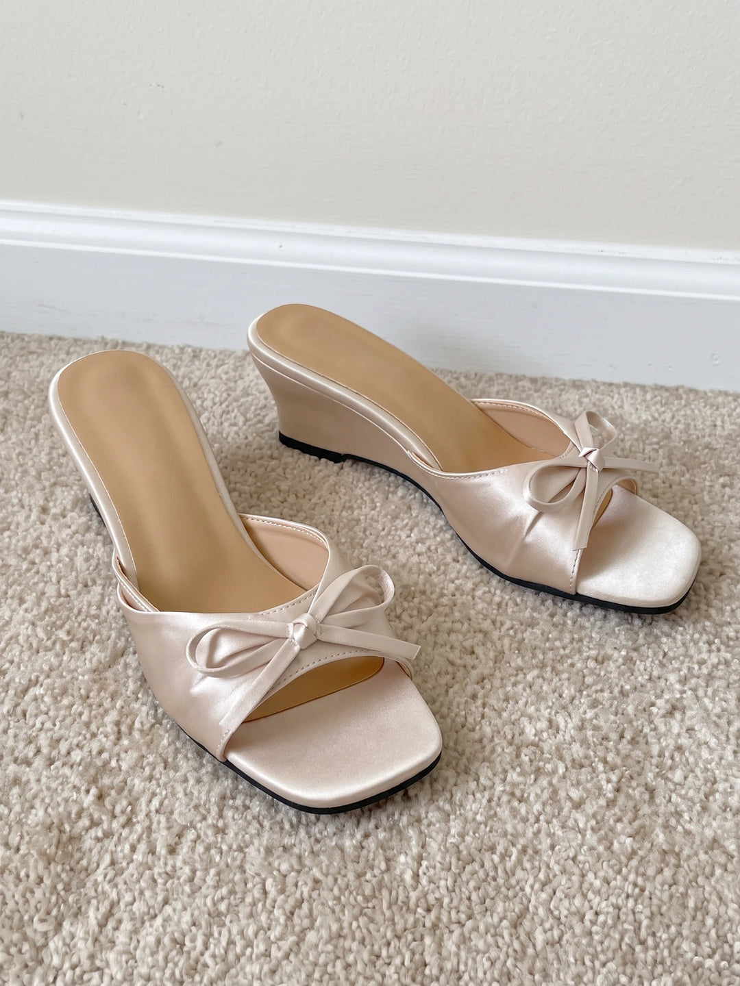 Pomeline Satin Bow Mule Wedges