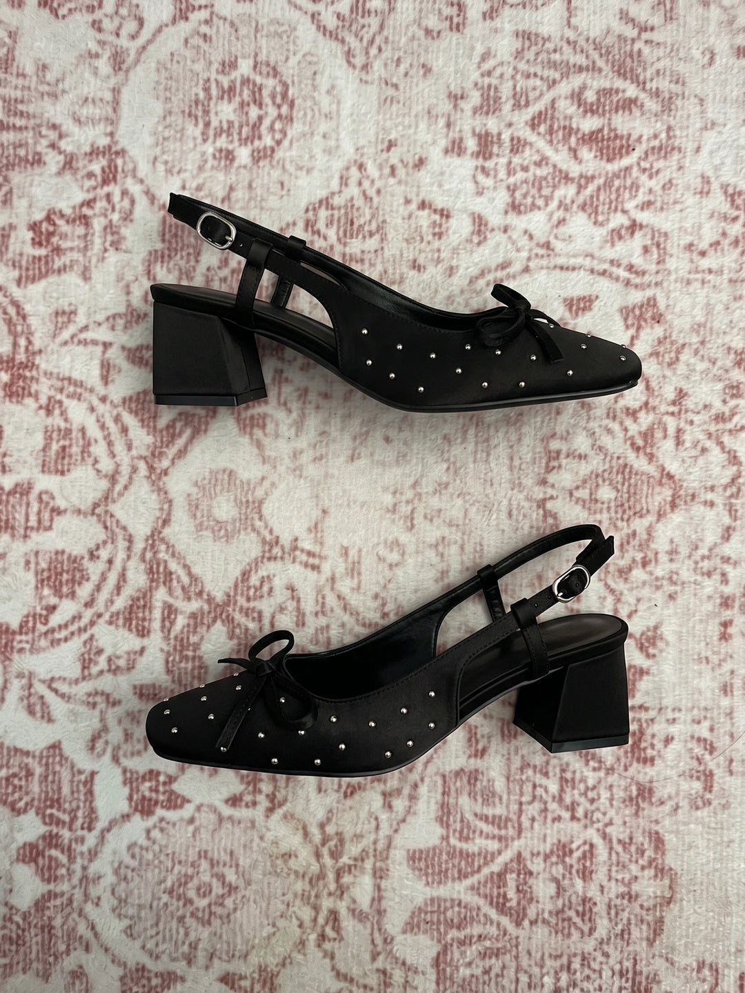 Faustine Studded Satin Slingback Heels