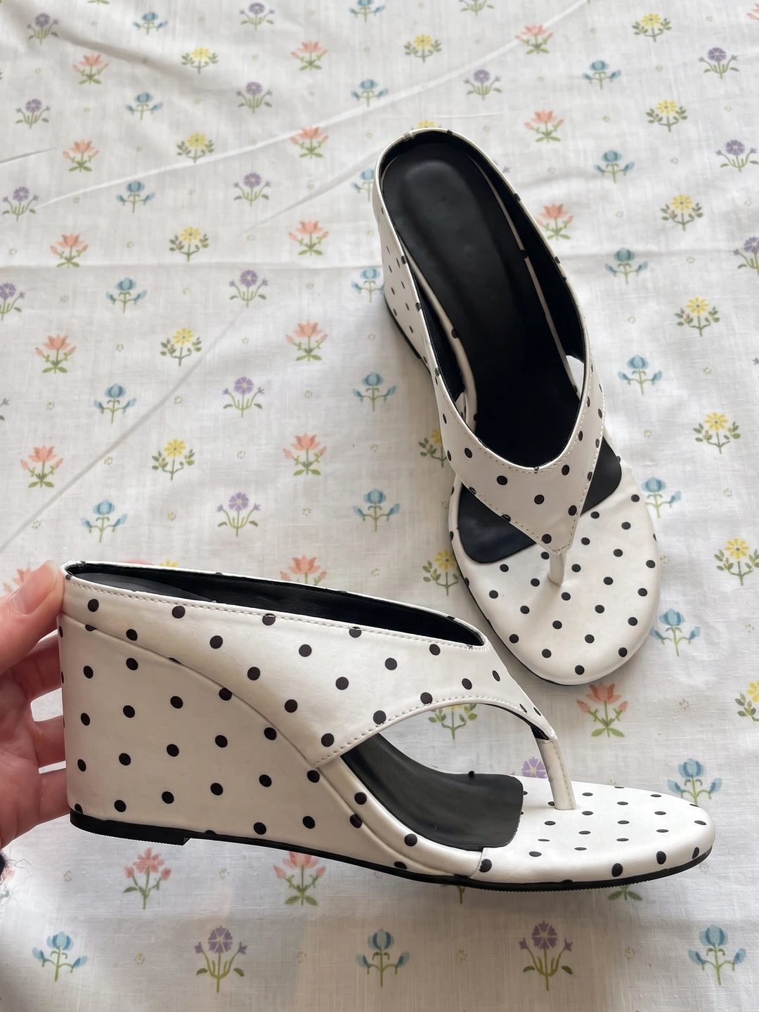 Josette Polka Dot Wedge Mules