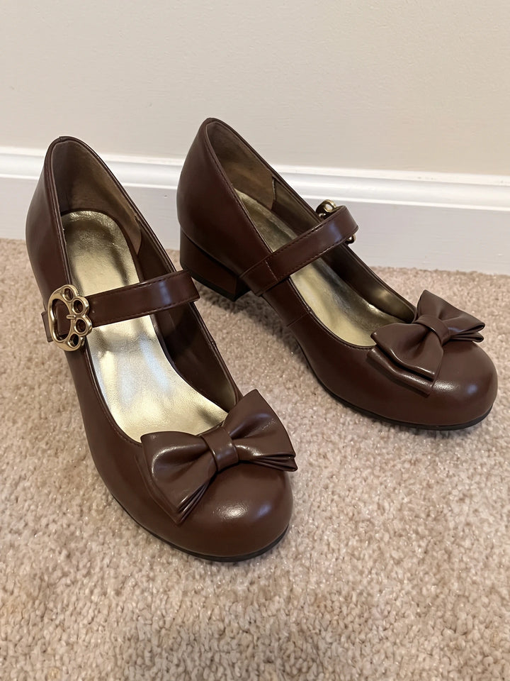 Zeline Glossy Bow Mary Jane Heels