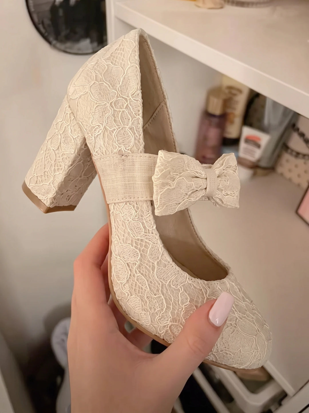 Soleil Floral Lace Bow Court Shoes
