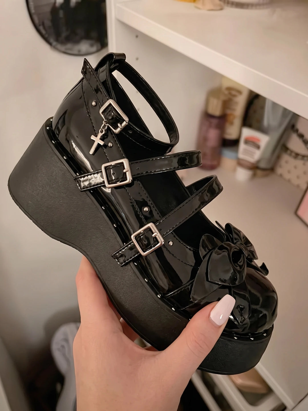 Ottaviolette Studded Patent Bow Mary Jane Platforms