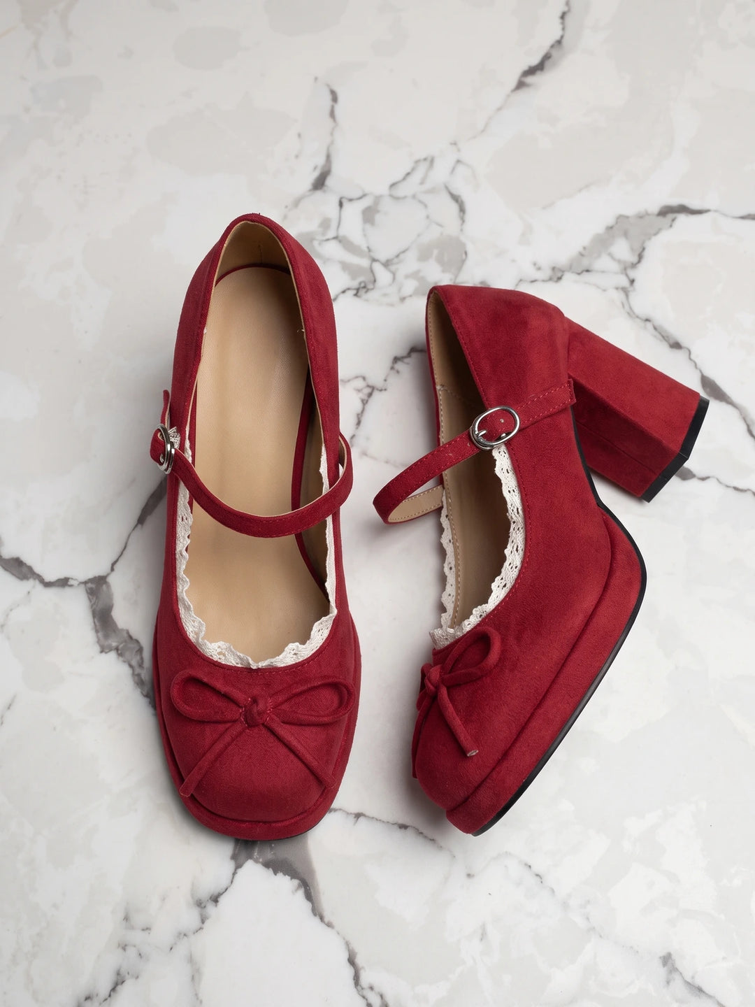 Mireillette Lace Bow Mary Jane Heels