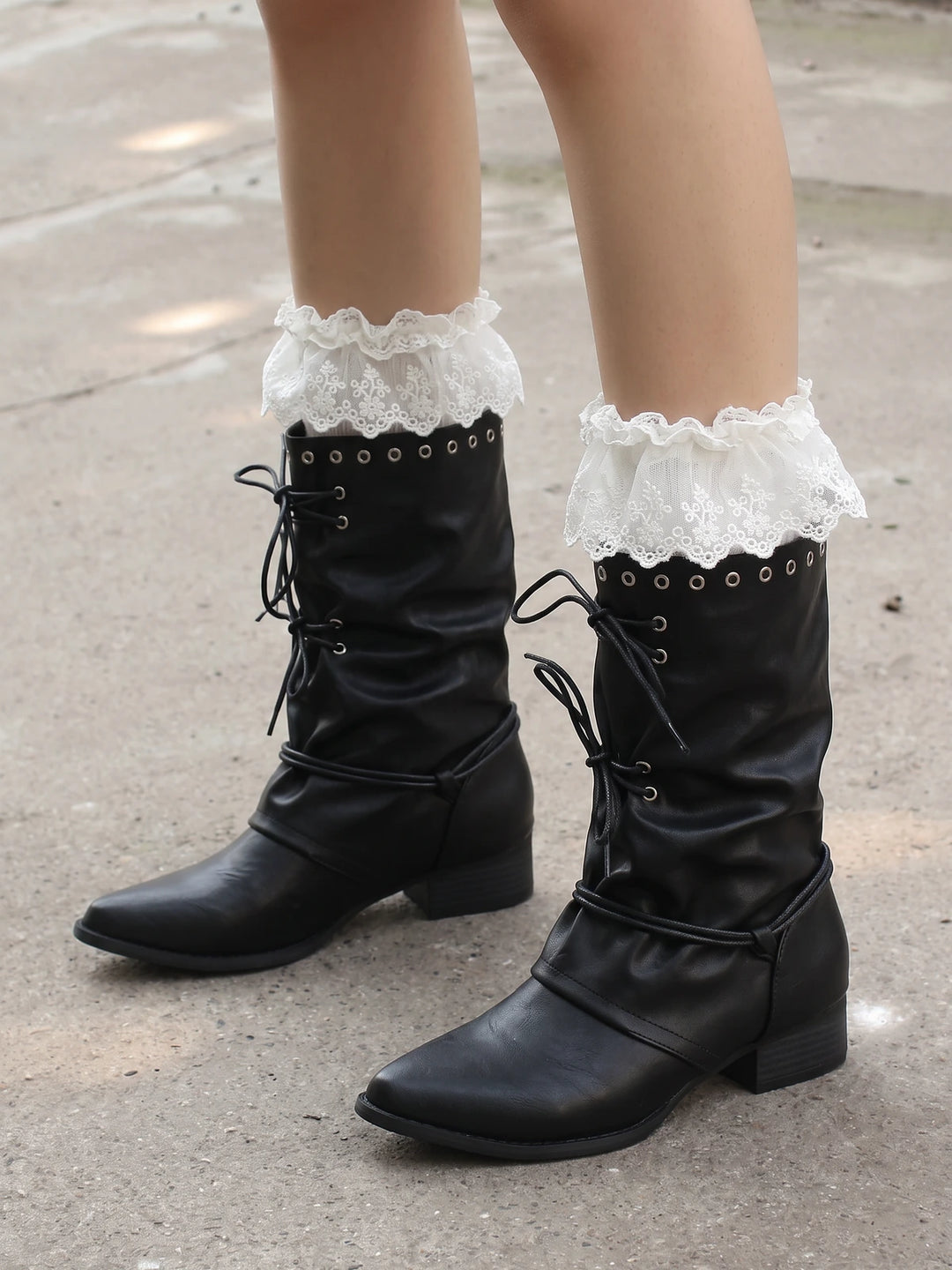 Cleo Pointed Corset-Tie Boots
