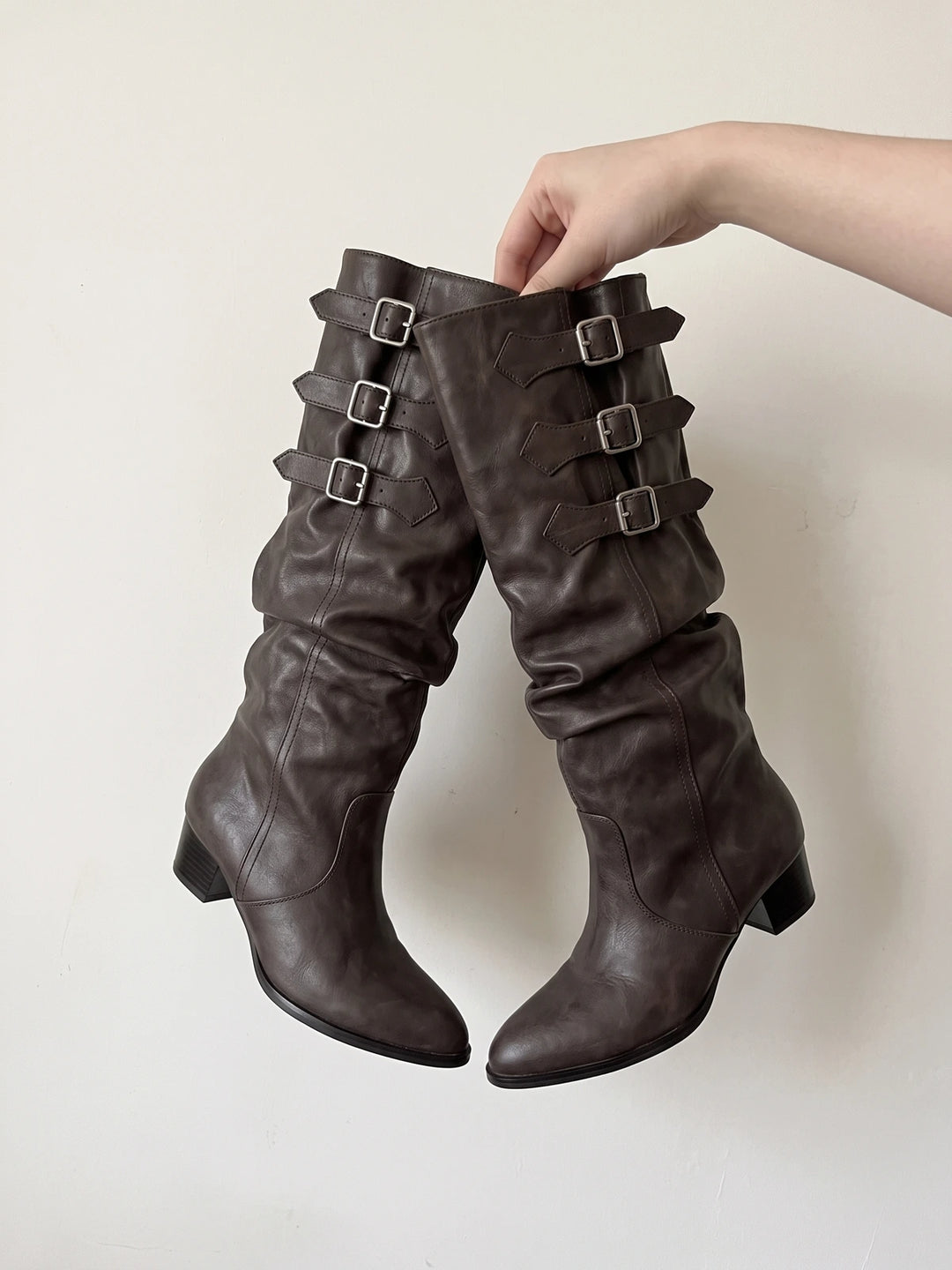 Violaine Distressed Buckle Slouch Boots