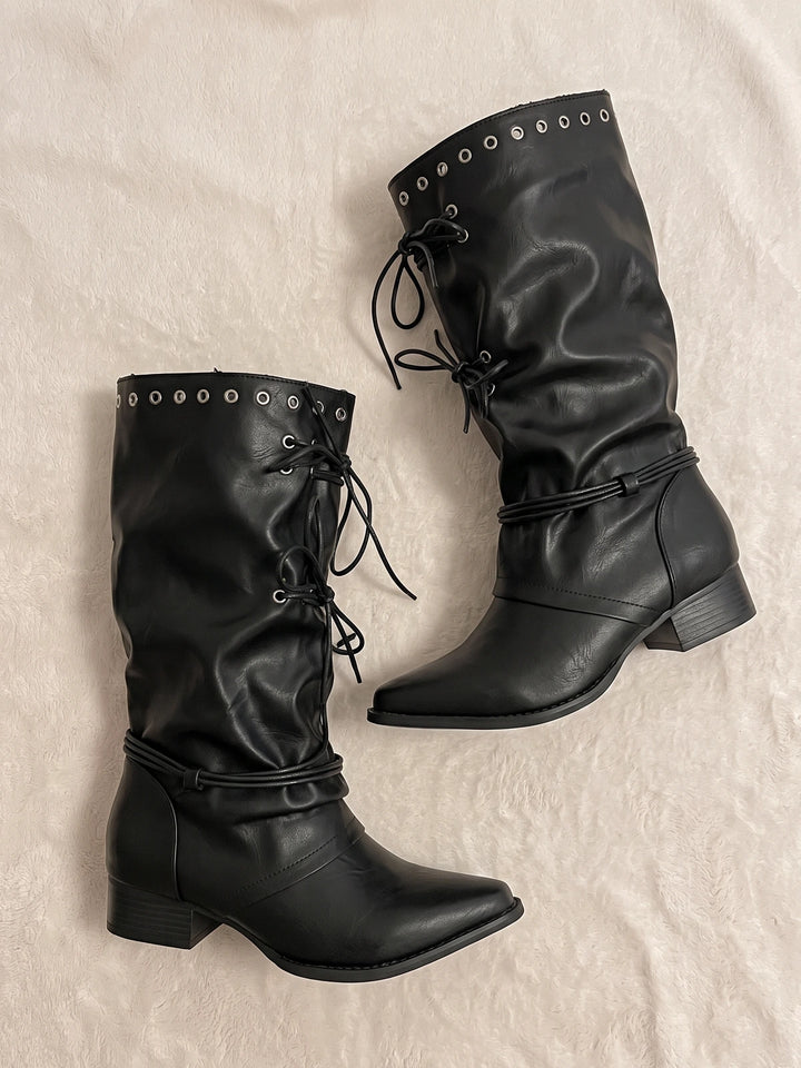 Cleo Pointed Corset-Tie Boots